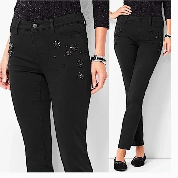 Talbots Limited Edition Flawless Black Embellished Slim Ankle Pants - Picture 1 of 10